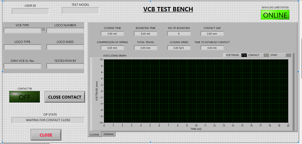 Indian Railway Electric Engine VCB Test Bench Software and report generation